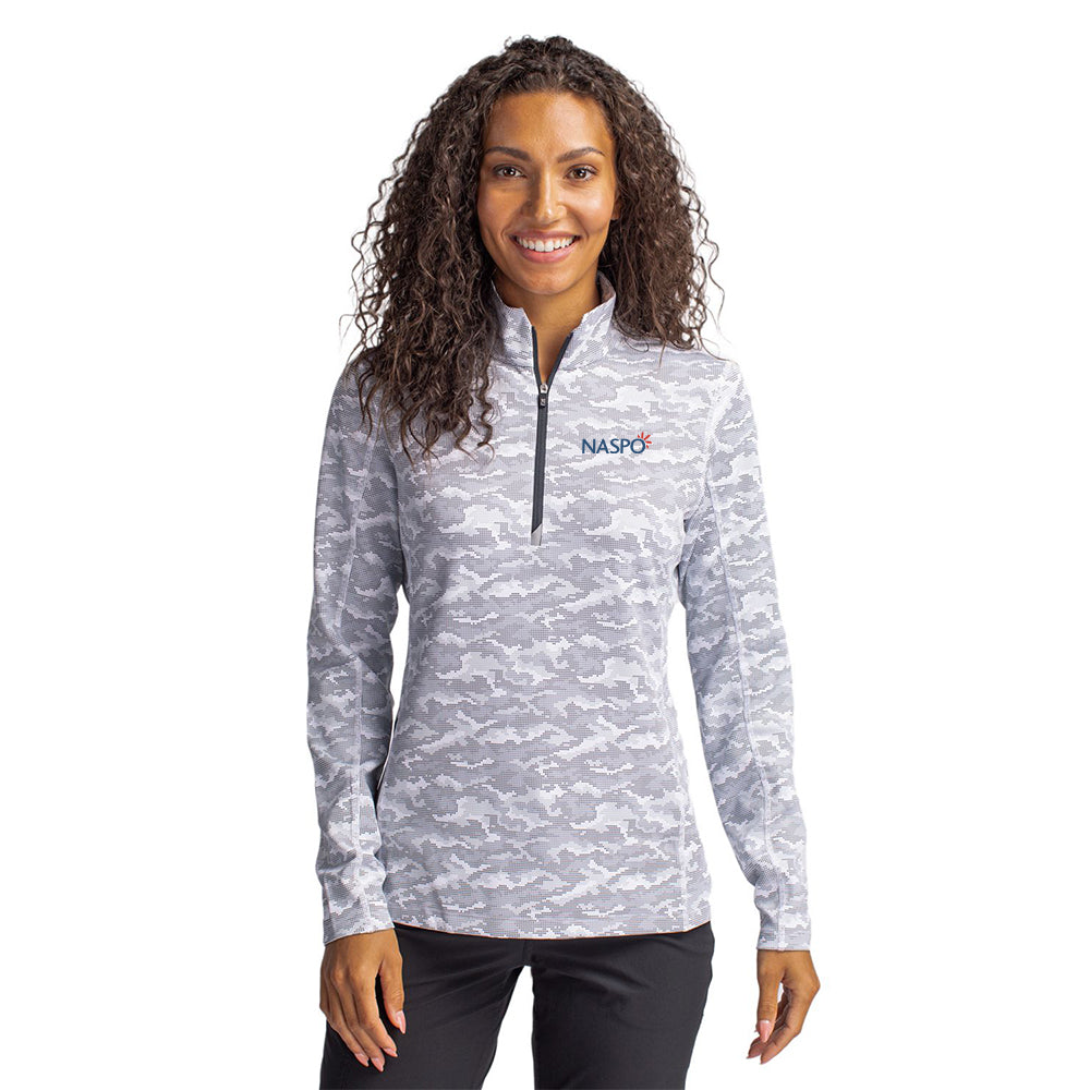 NASPO - Cutter & Buck Traverse Camo Print Stretch Quarter Zip Womens Pullover