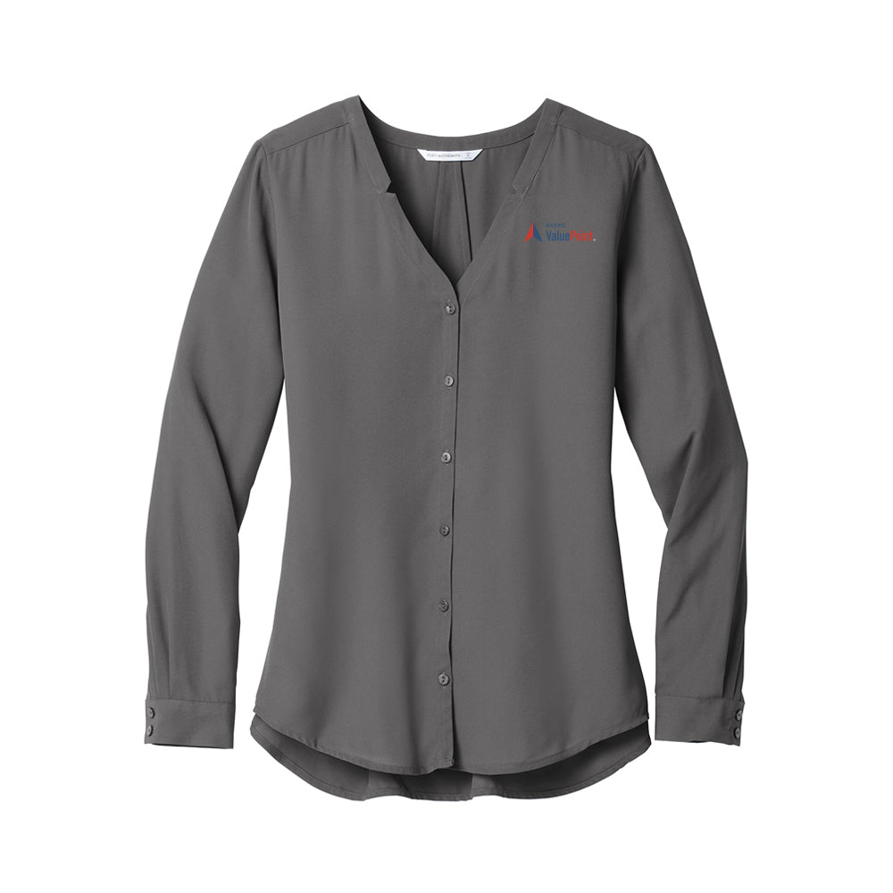 Value Point - Ladies Long Sleeve Button-Front Blouse