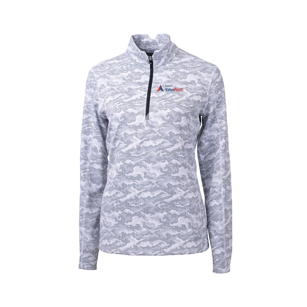 Value Point - Cutter & Buck Traverse Camo Print Stretch Quarter Zip Womens Pullover